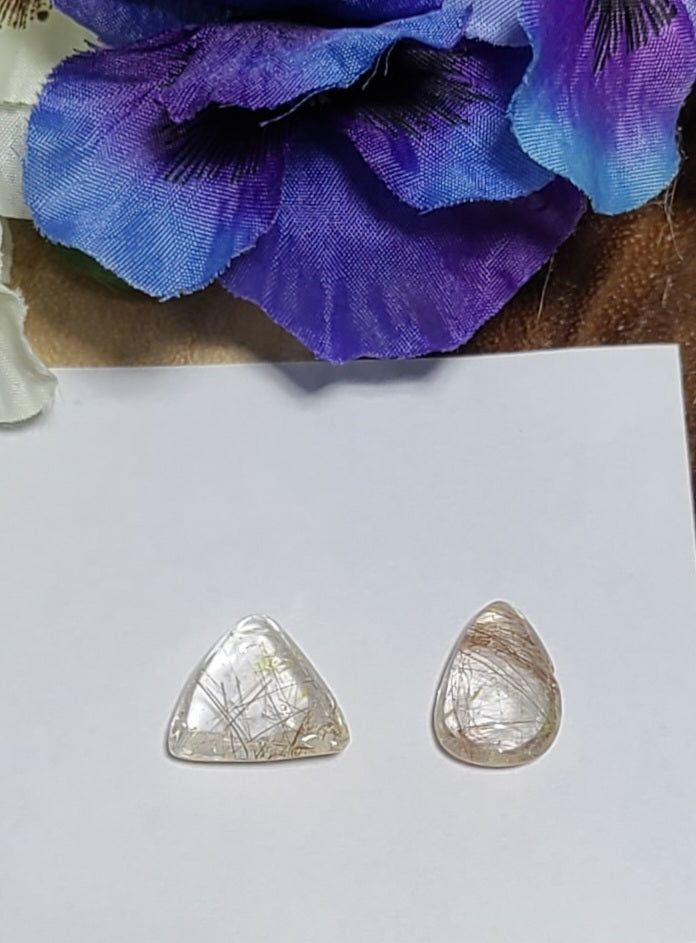 Gold Rutilated Clear Quartz Cabochons