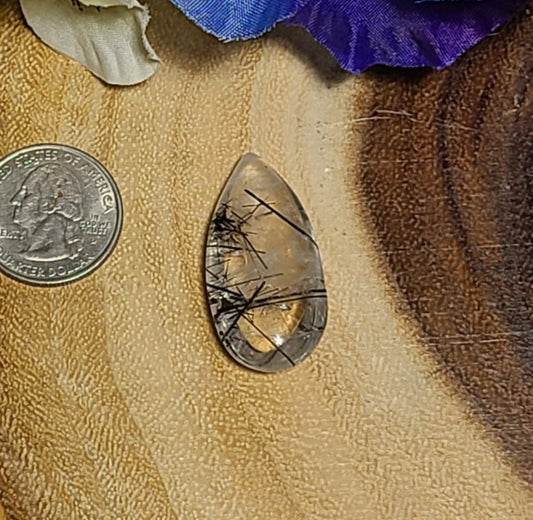 Black Tourmaline Rutilated Clear Quartz Cabochon