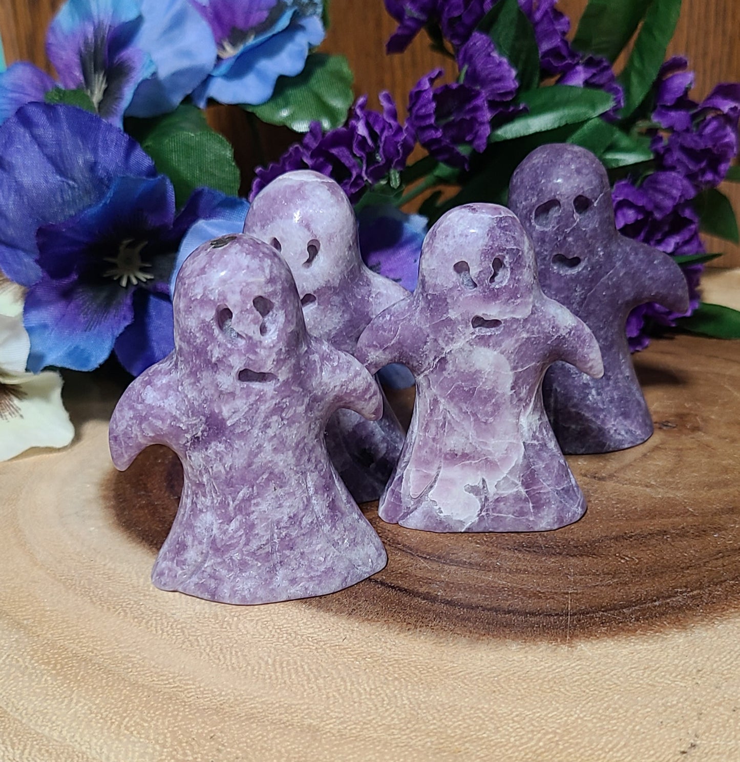 Hand-Carved Lepidolite Ghosts