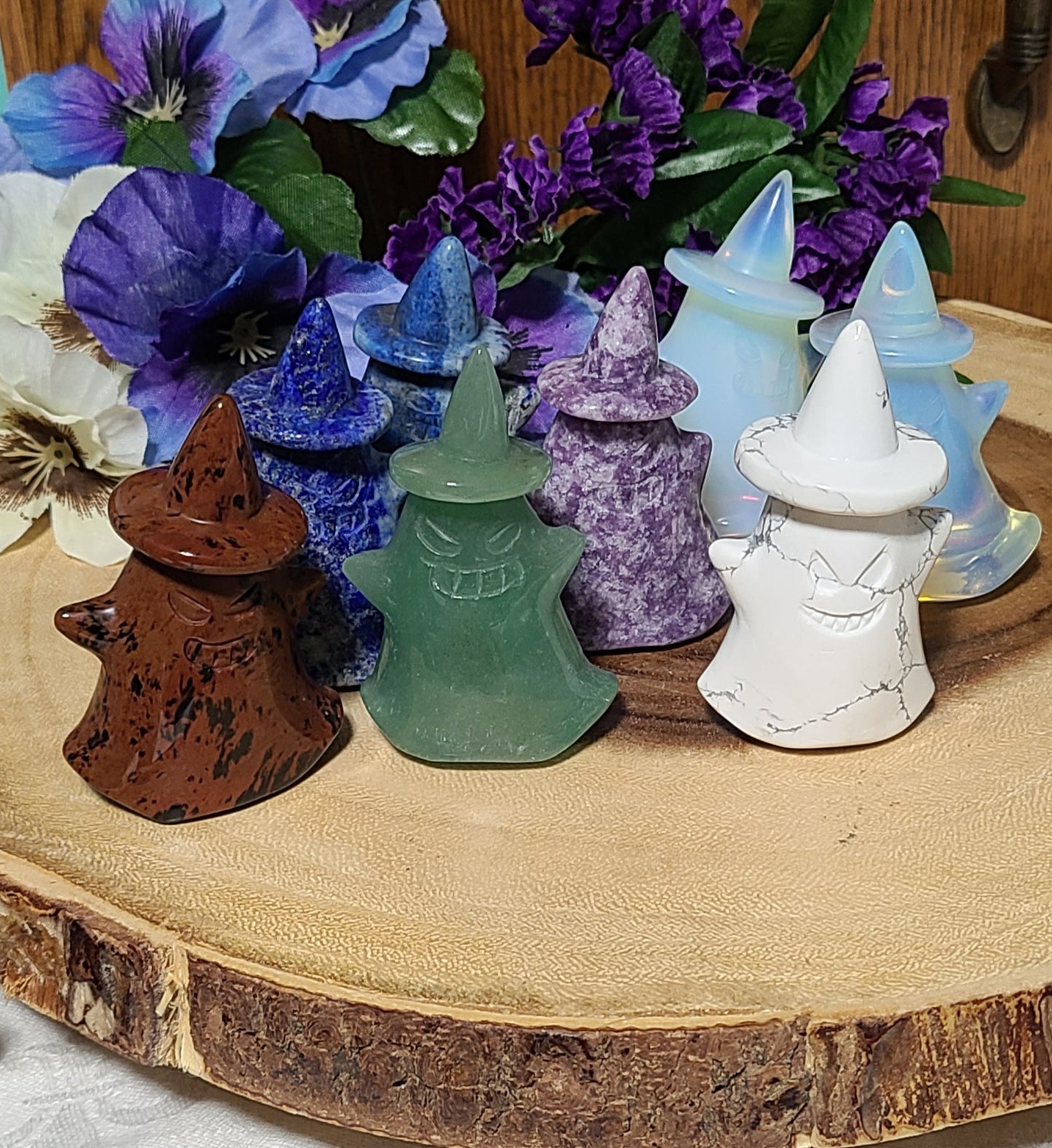 Hand-carved Ghosts with Wiches' Hat