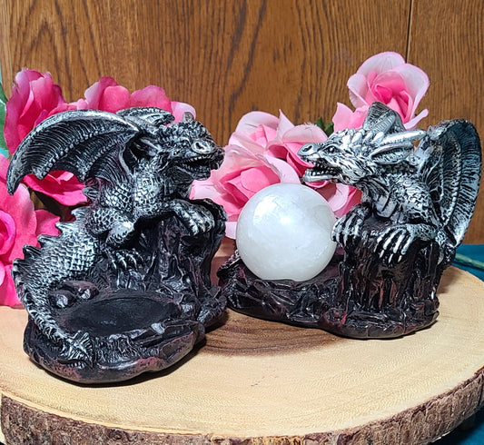 Carved Silver Dragon Sphere Holders