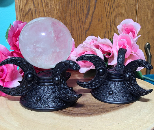 Carved Triple Moon Sphere Holders