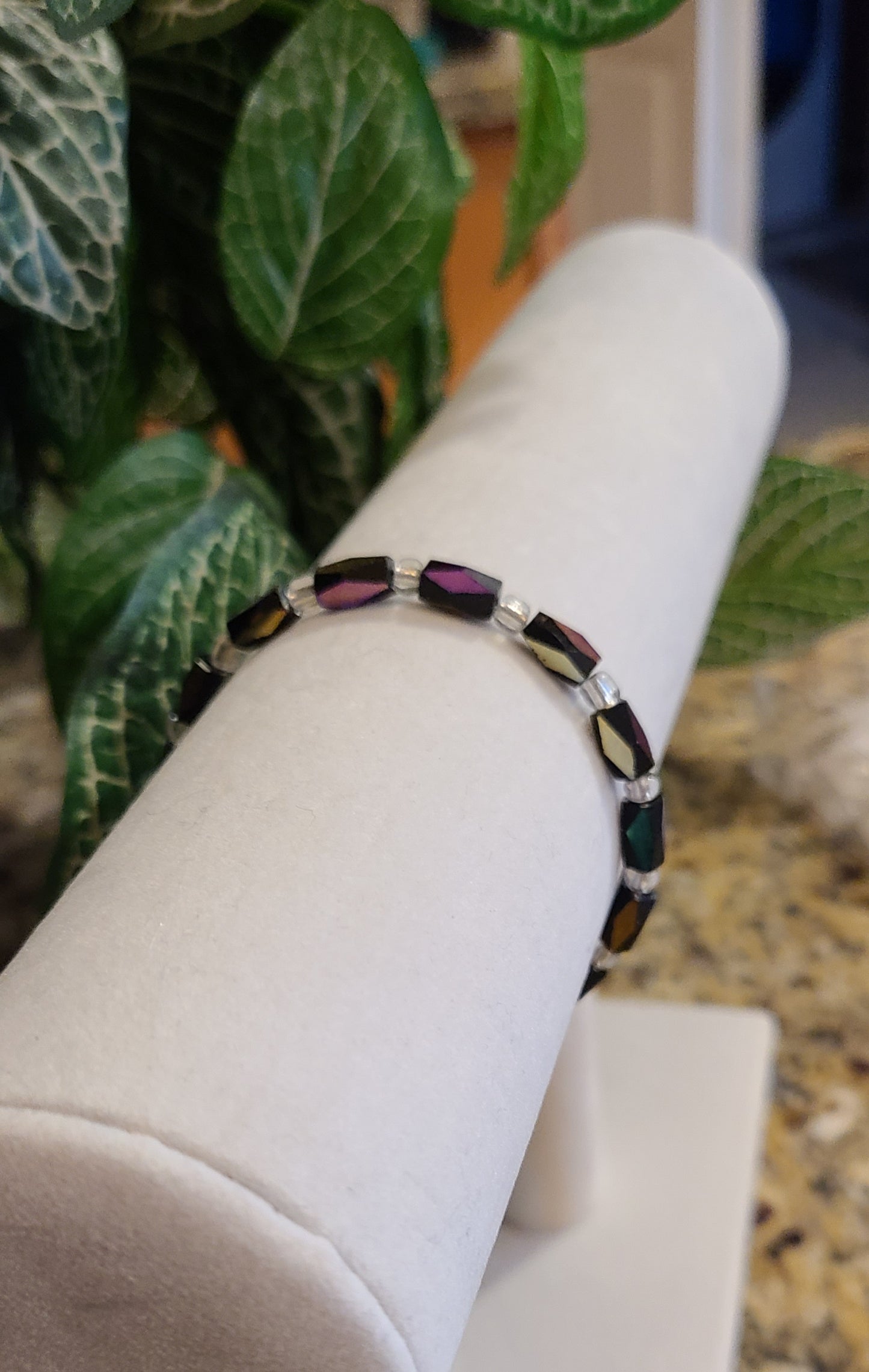 Titanium Rainbow Aura Obsidian Stretch Bracelets - Bead or Rectangle