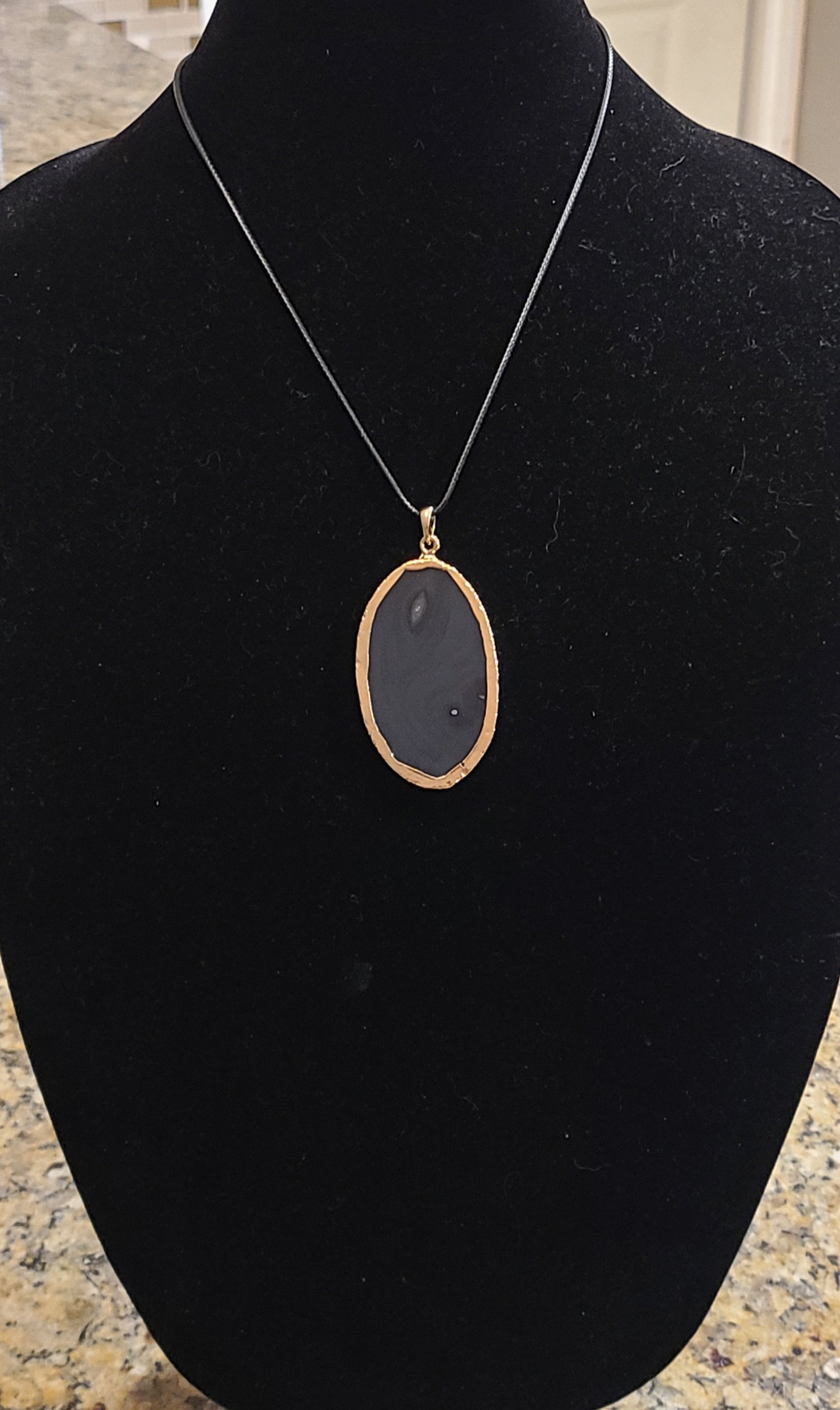 Large Black Agate Pendant Necklaces - Choose from Gold or Silver Setting