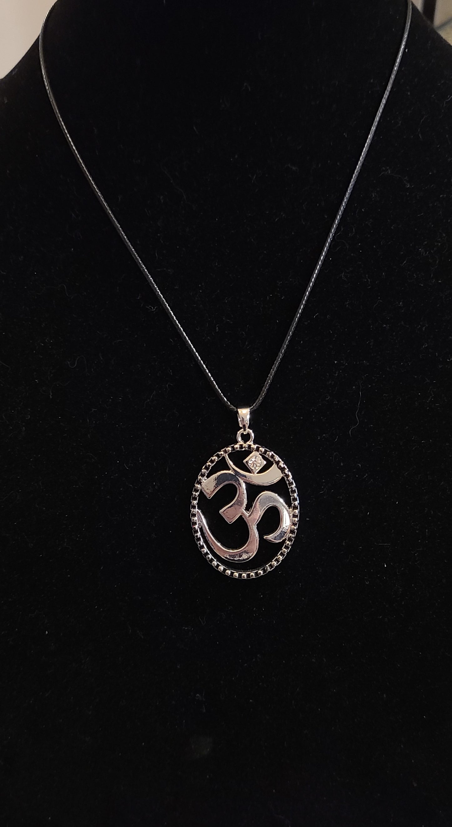 925 Silver Om / Ohm Pendant Necklace with Moissanite