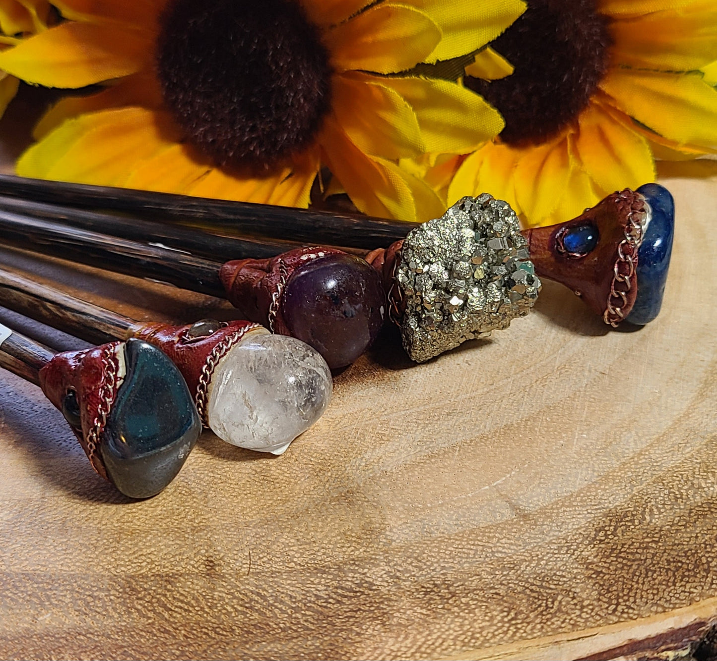 Gemstone Hair Sticks / Wands - Quartz, Pyrite, Amethyst, Hematite & More!