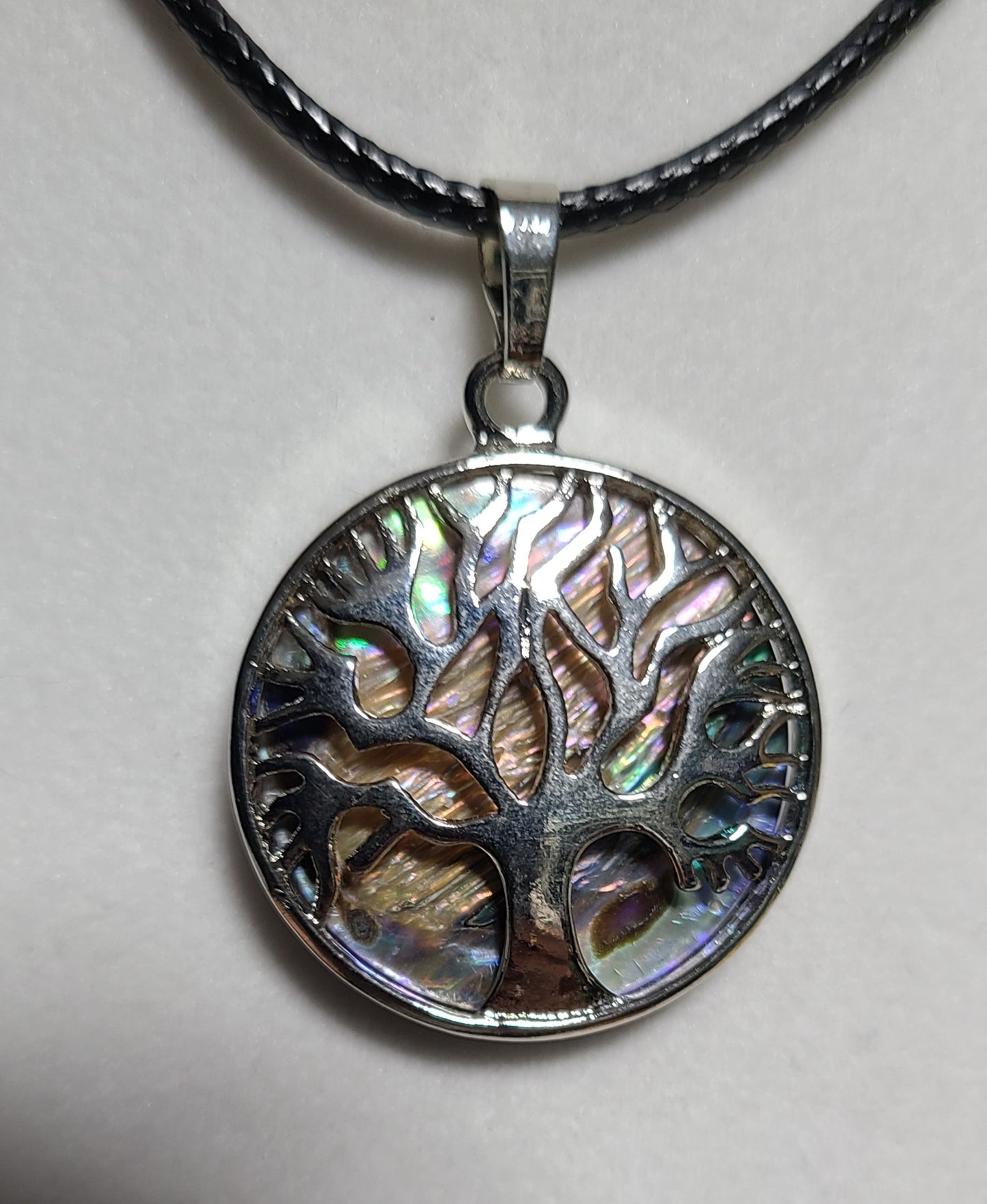 18" Adjustable Abalone & Silver Pendant Necklaces - Hamsa, Lotus, Owl, Om, Tree of Life