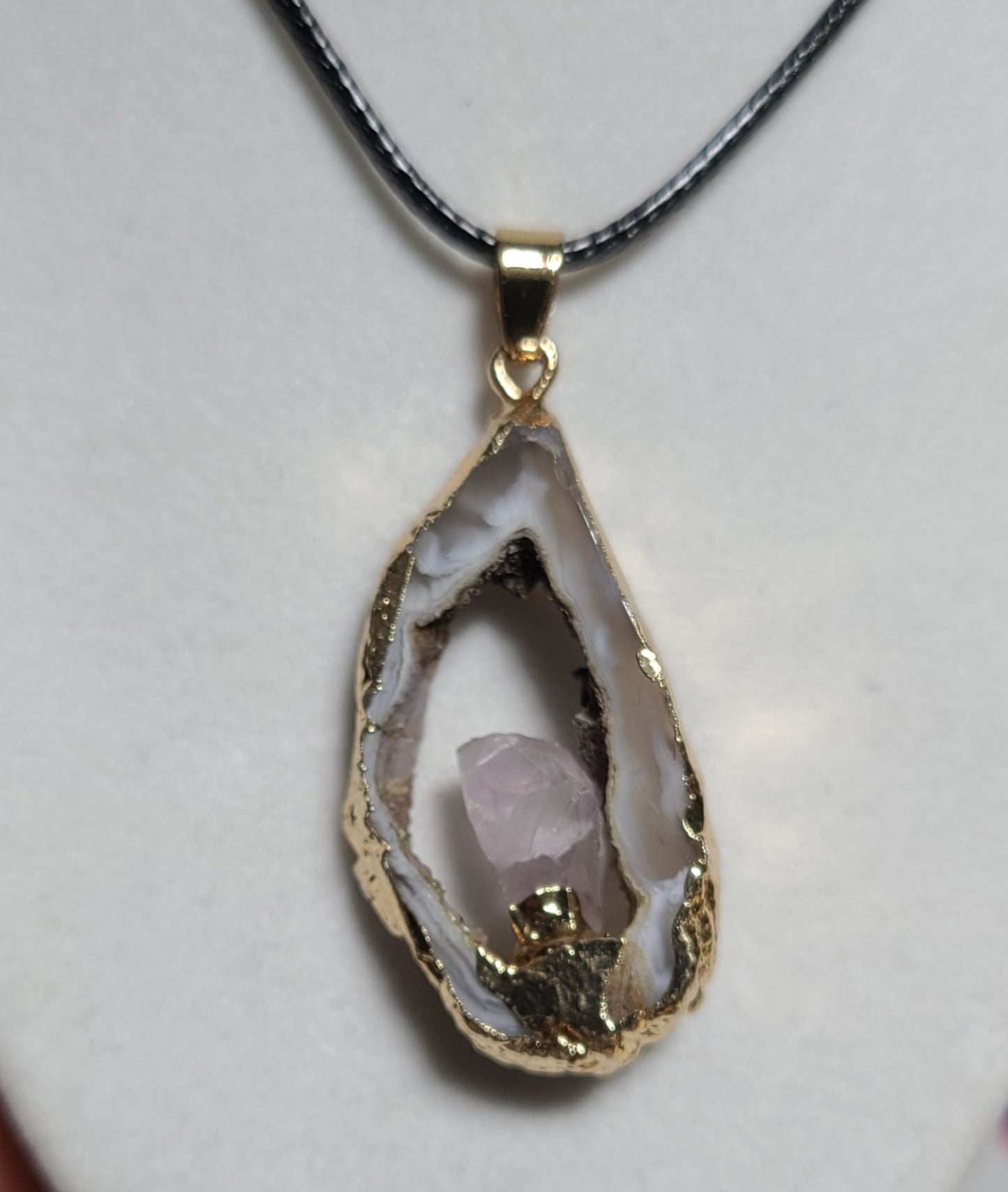 Druzy Oco Agate with Amethyst Flame Necklace