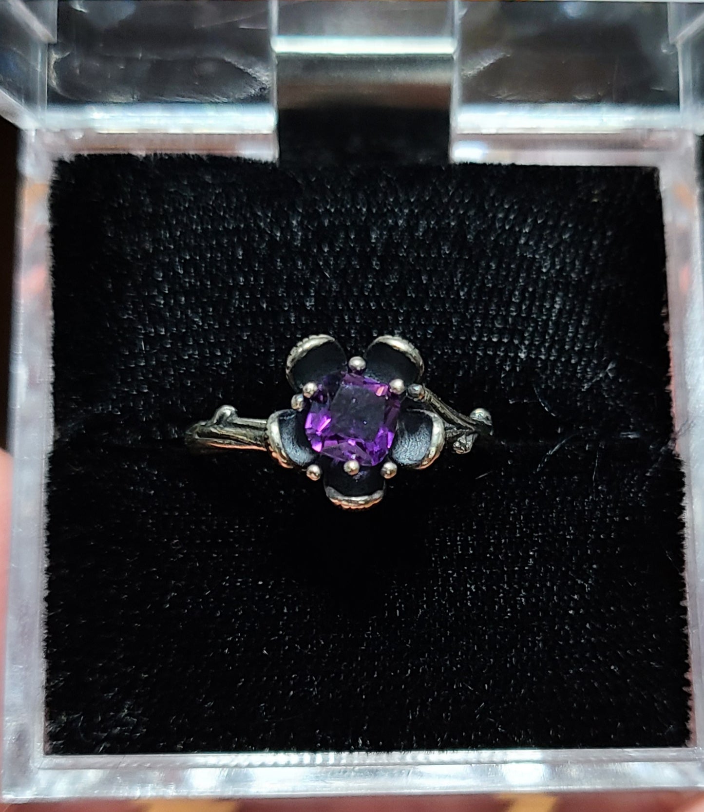 Faceted Amethyst Flower - 925 Sterling Silver Ring