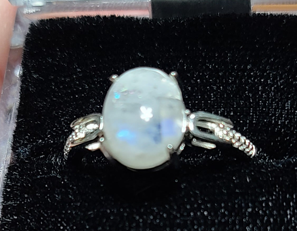 Flashy Rainbow Moonstone ~ 925 Sterling Silver Rings