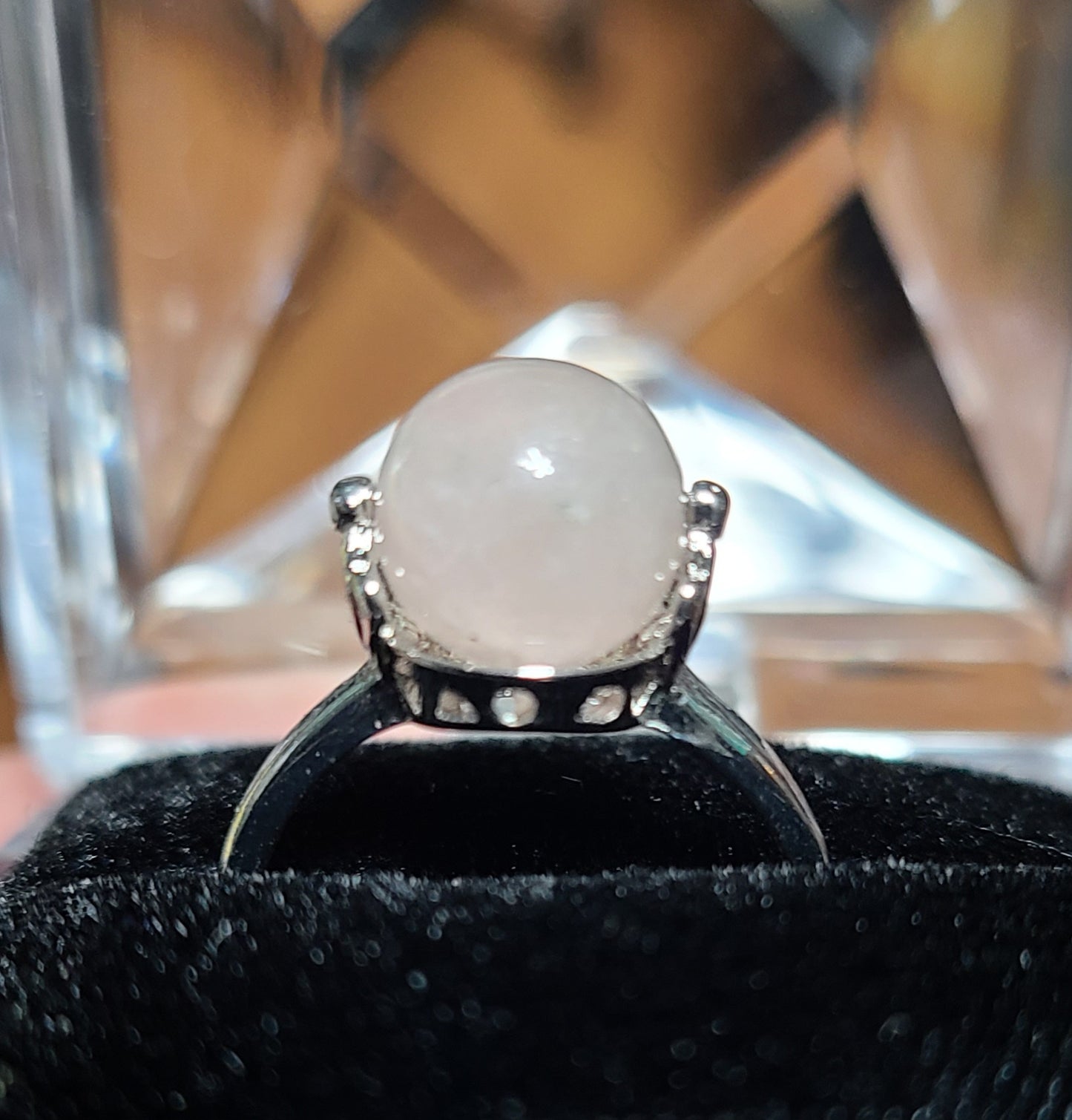 Star Rose Quartz Sphere - 925 Sterling Silver Rings