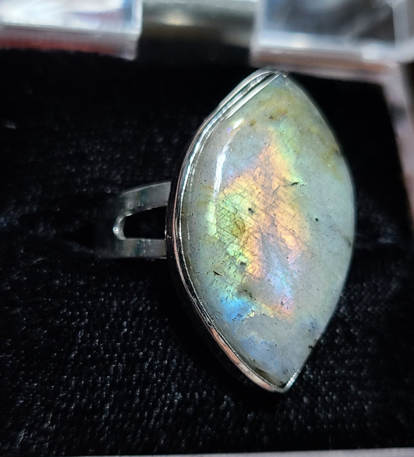 Flashy Labradorite Flame Rings