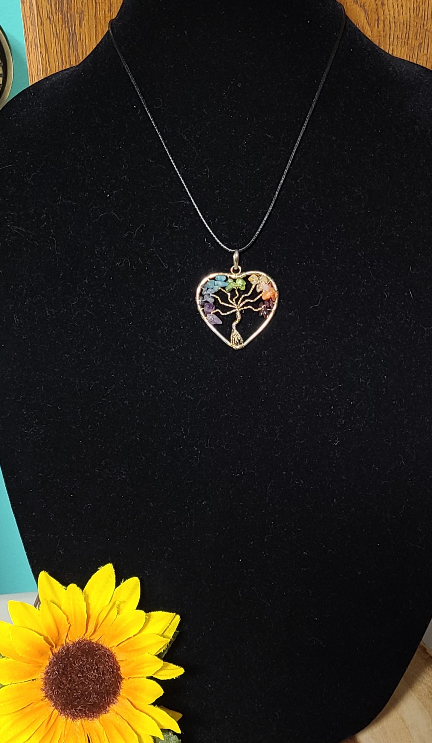 Chakra Tree of Life / Silver Heart Necklace