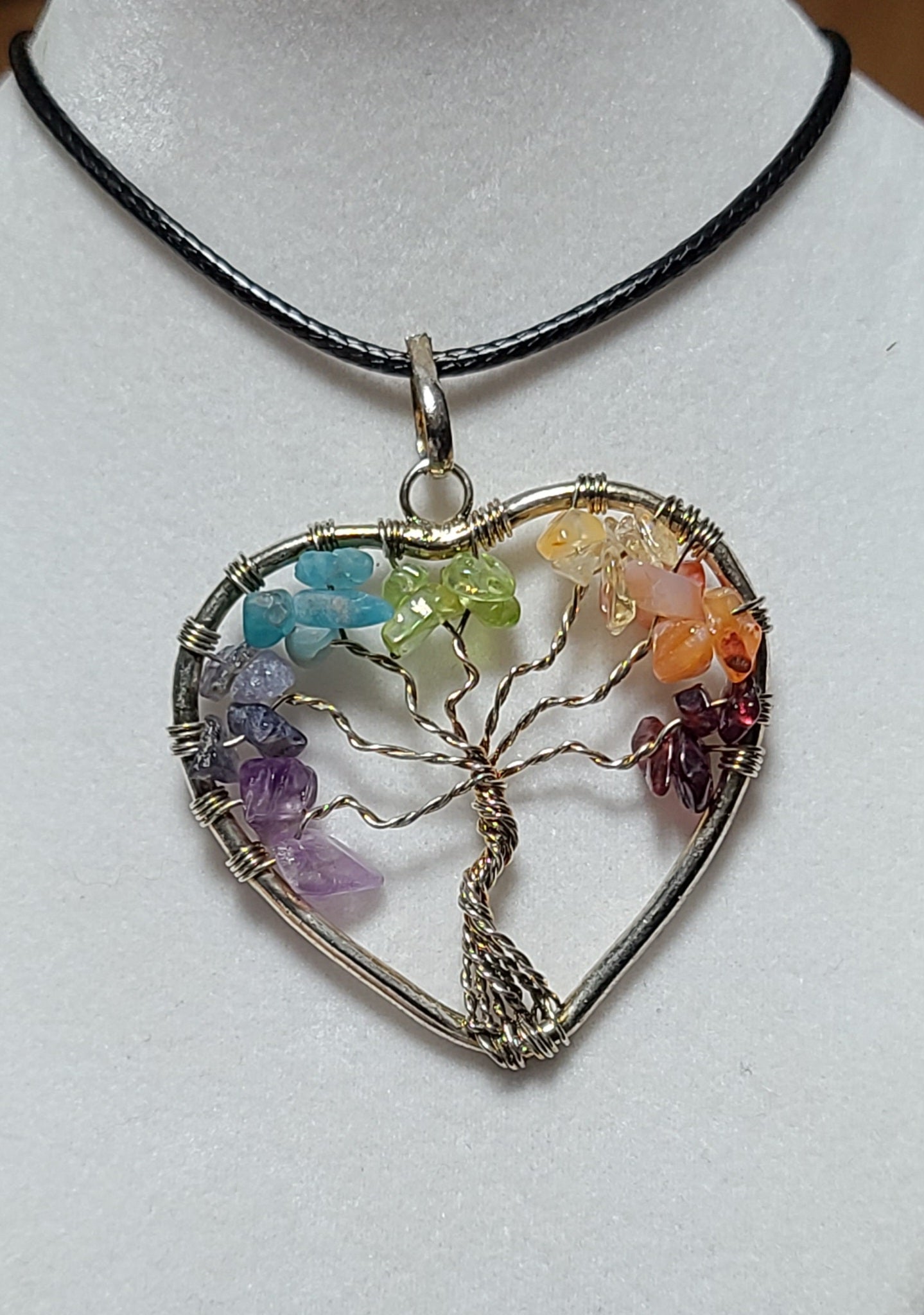 Chakra Tree of Life / Silver Heart Necklace