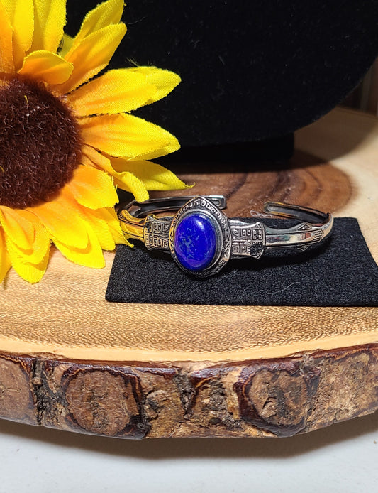 Lapis Lazuli - 925 Sterling Silver Bangle Bracelet