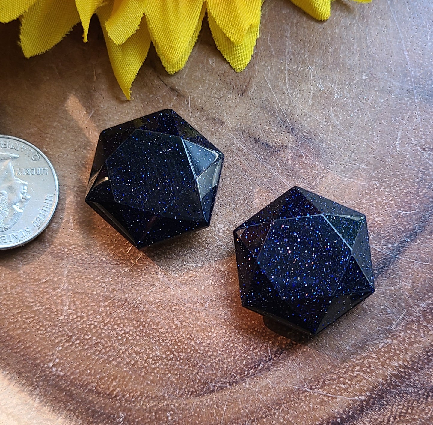 Faceted Blue Goldstone Hexagon