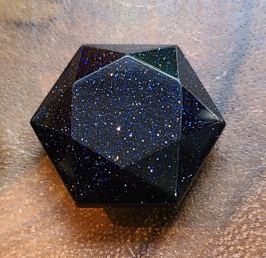 Faceted Blue Goldstone Hexagon