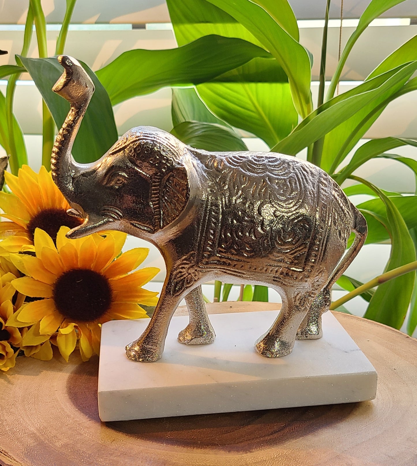 Silver Elephant on Cararra Marble Base