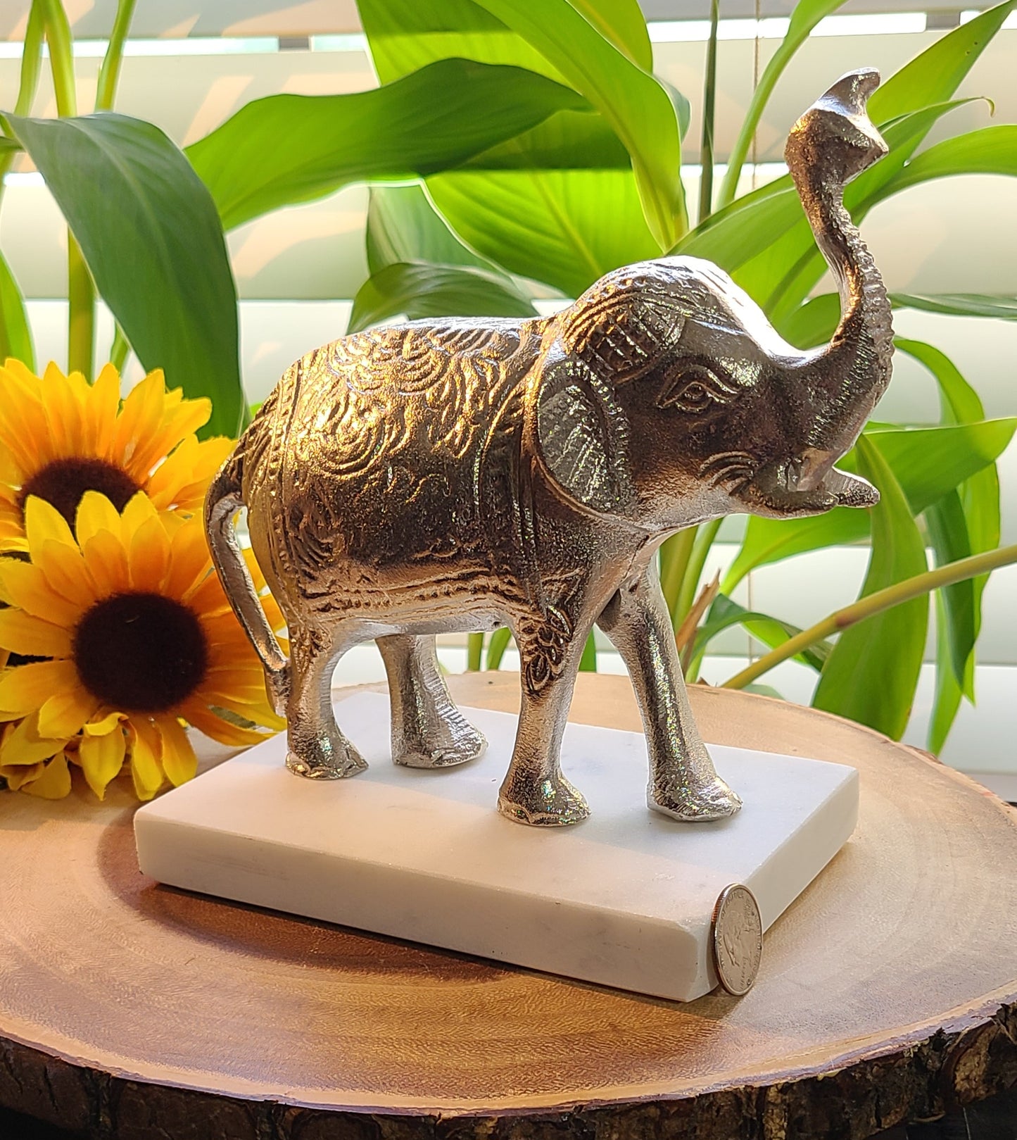 Silver Elephant on Cararra Marble Base