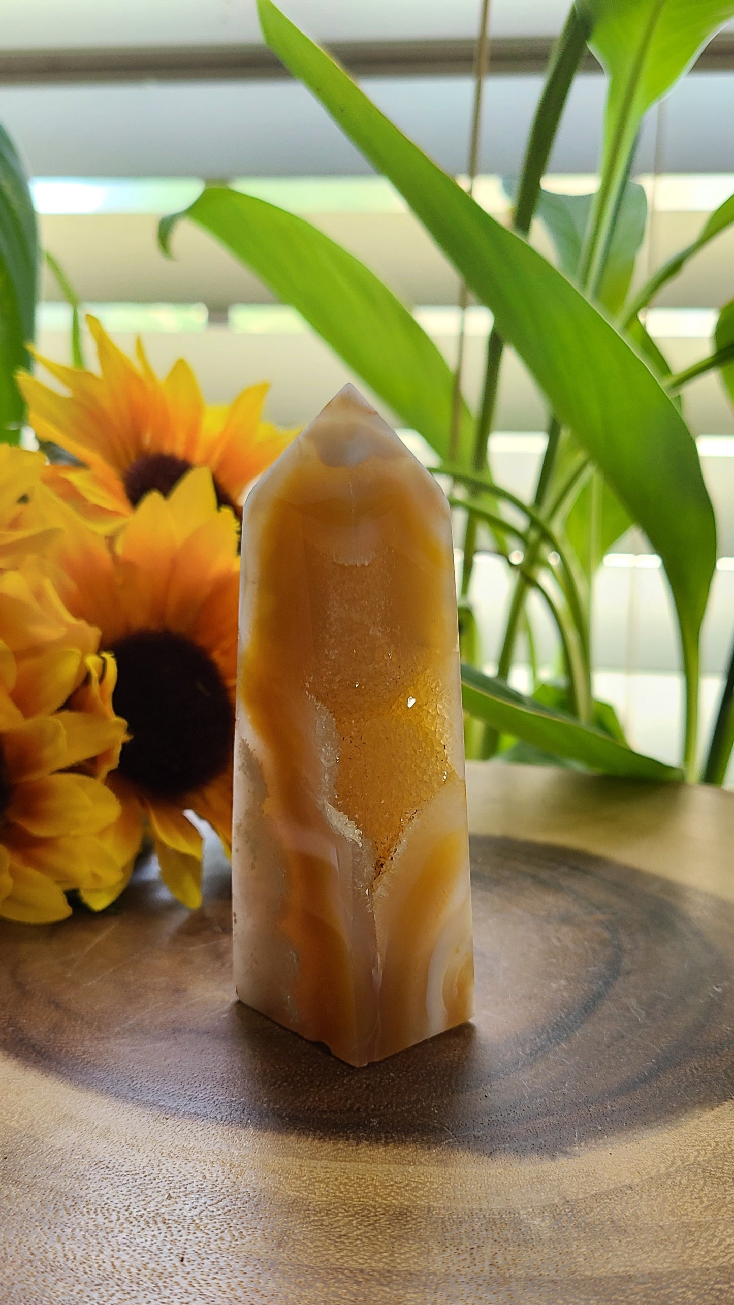 Druzy Silky Flower Agate Obelisk