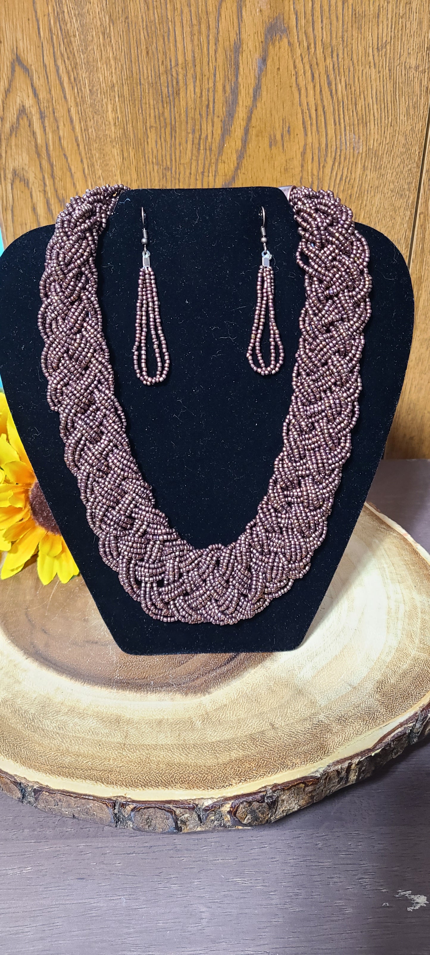 Woven Copper Seed Bead Necklace and Earring Sets