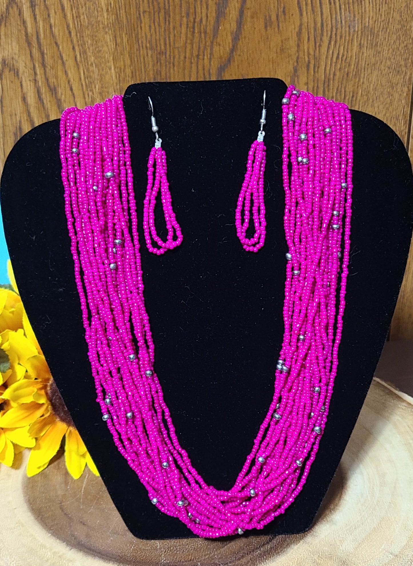 Barbie Pink Seed Bead Necklace and Earring Sets