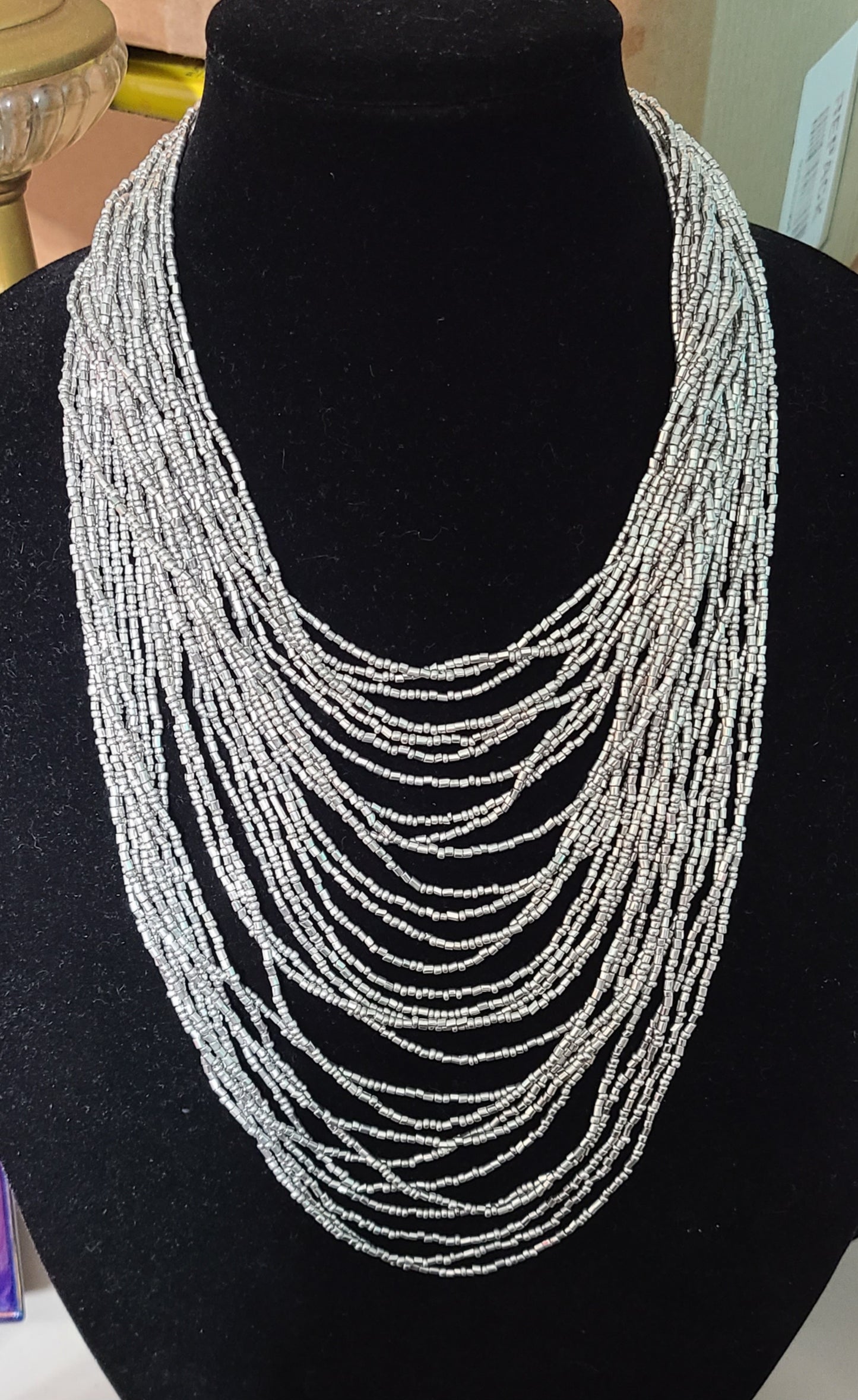 Silver Seed Bead Necklace and Earring Set