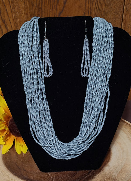 Gray Seed Bead Necklace and Earring Sets