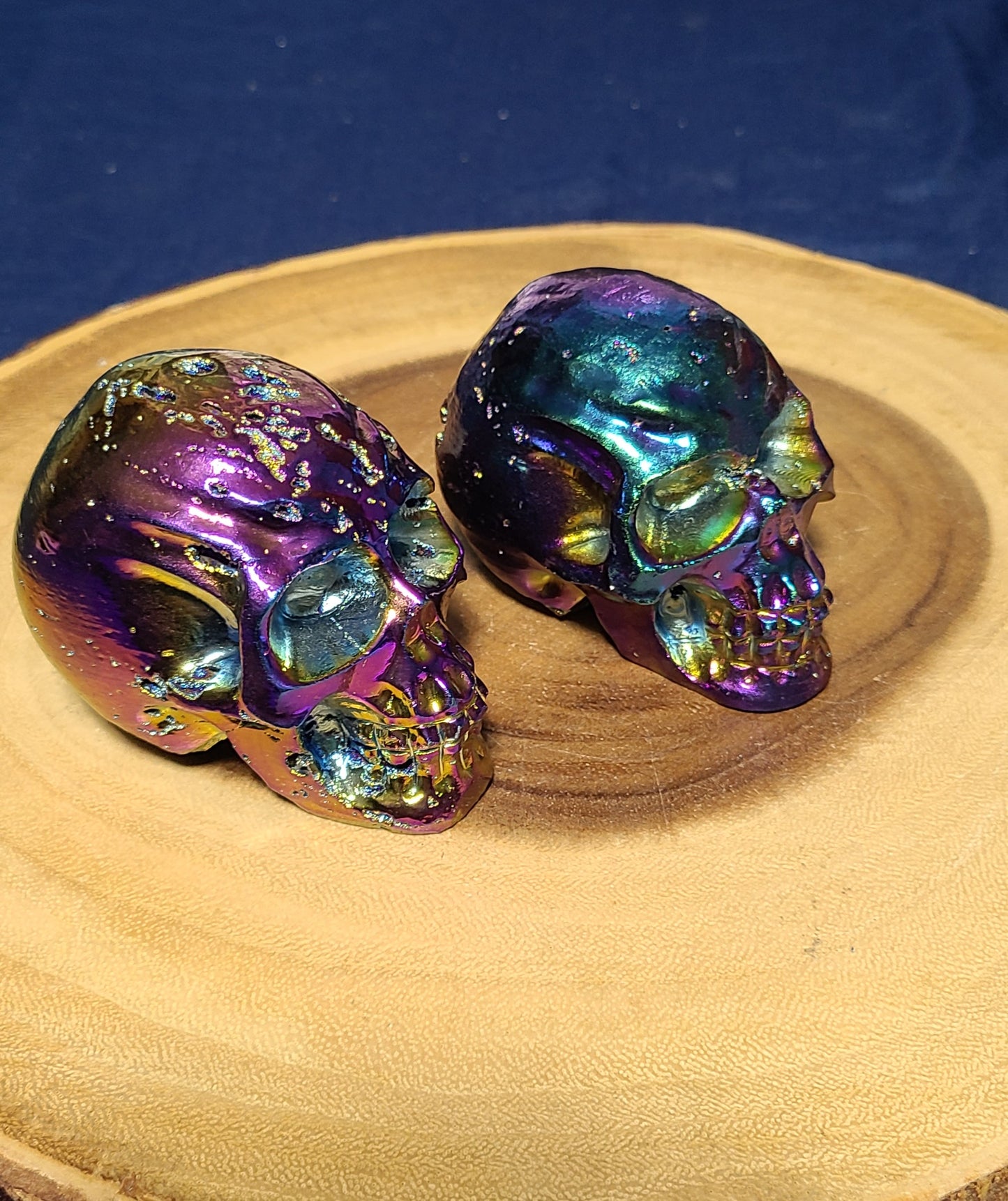 Rainbow Aura Titanium Druzy Hand-Carved Skull