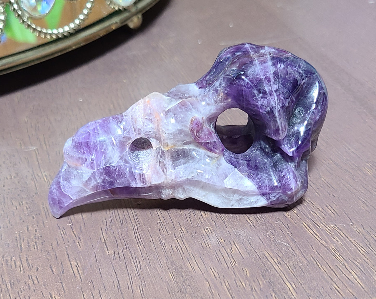 Carved Gemstone Raven Skulls