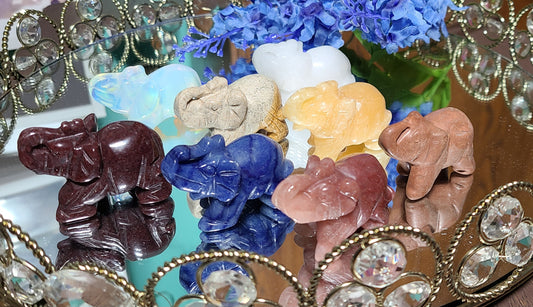 Carved Gemstone Elephants