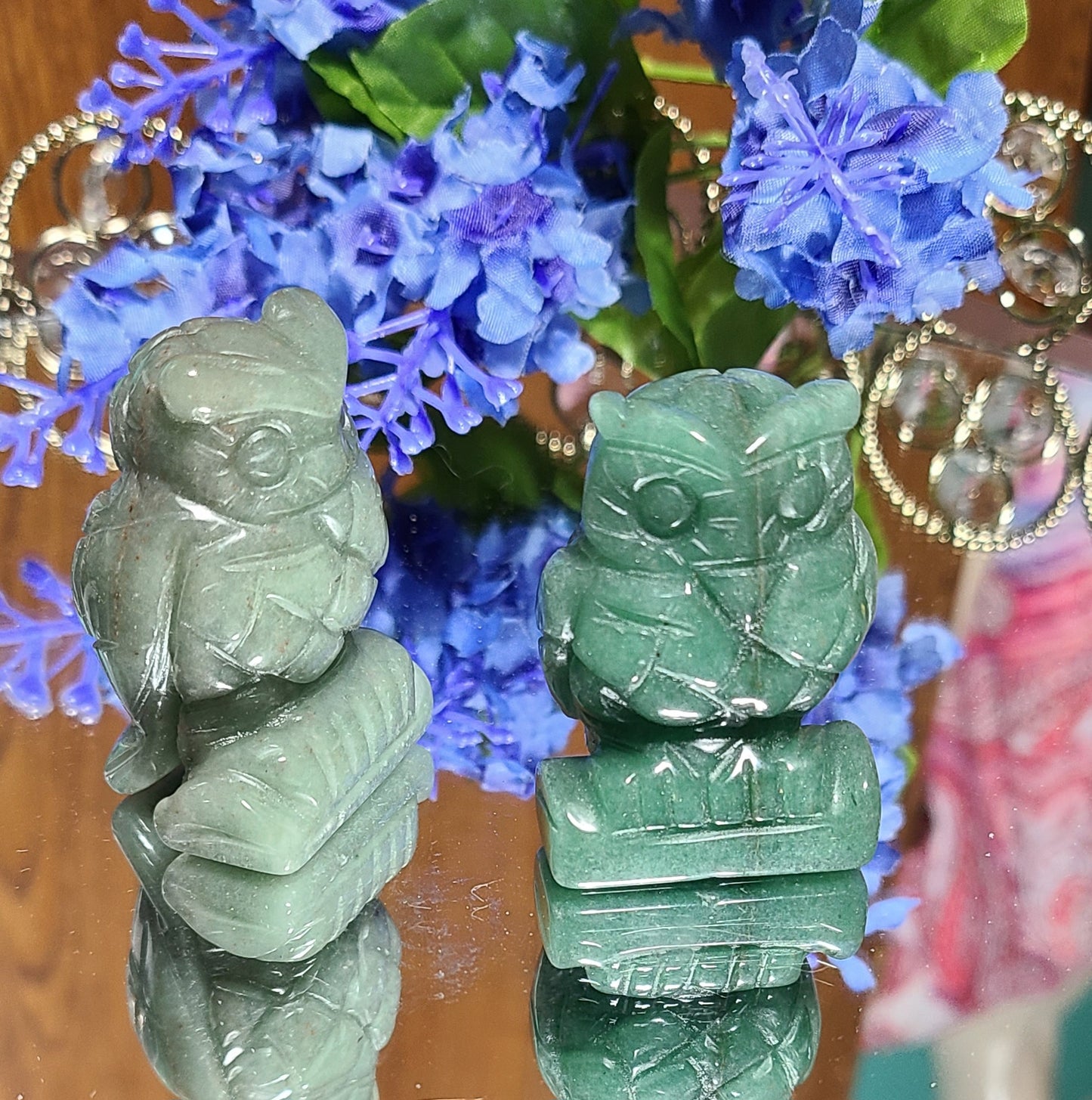 2" Carved Aventurine Owls