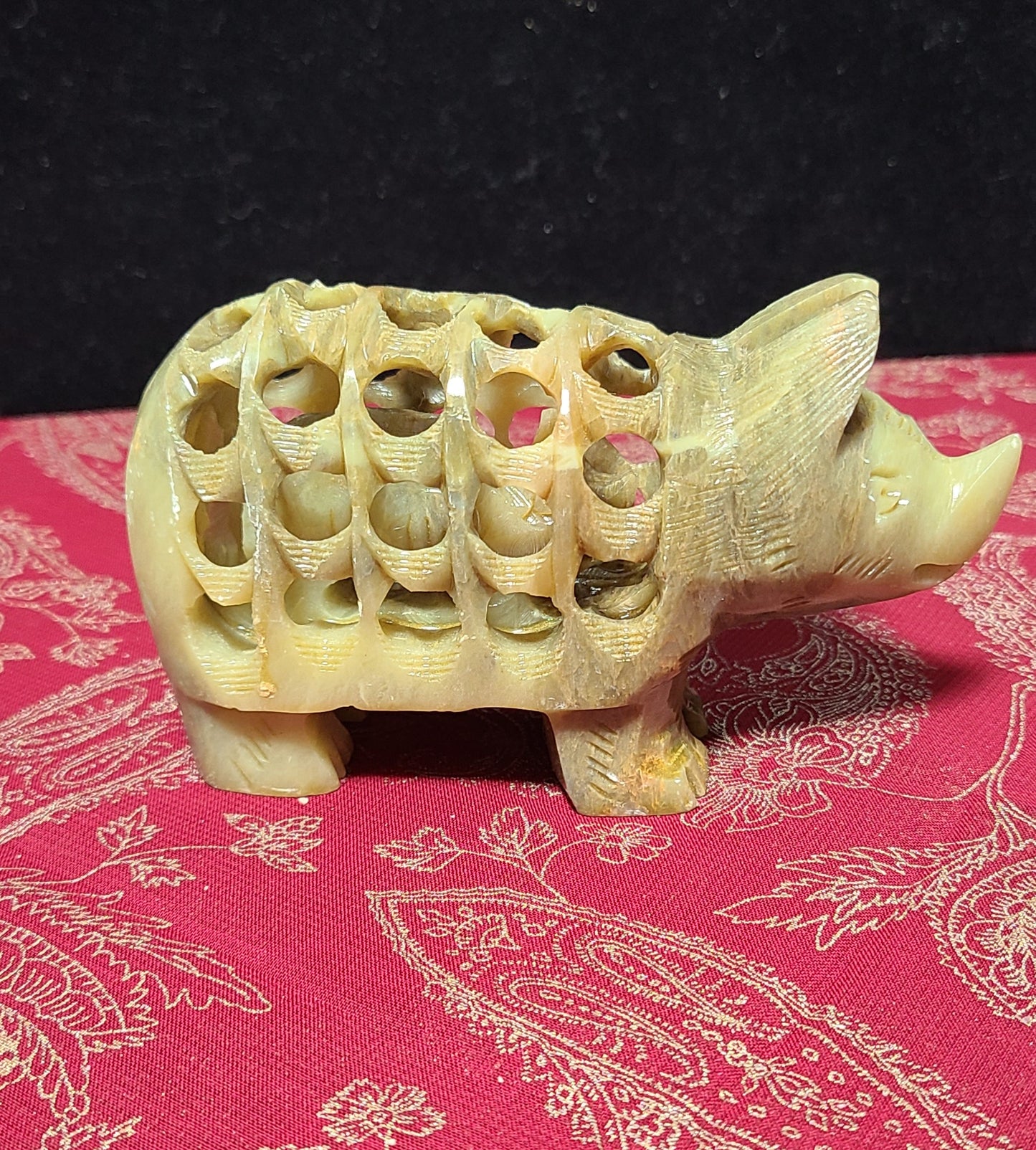 Carved Soapstone Rhino - With A Surprise Inside!