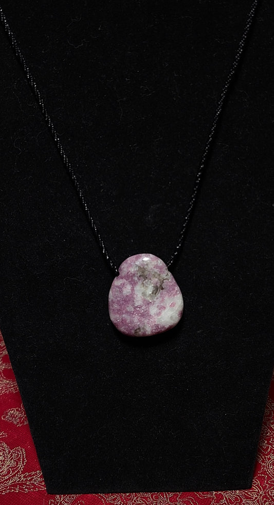 Lepidolite and Pink Tourmaline Palmstone Necklace