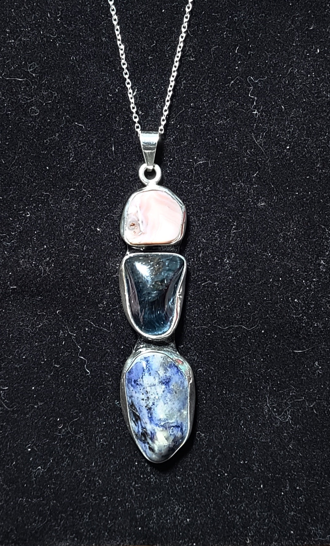 Rhodocrosite, Blue Tiger Eye, Sodalite 925 Sterling Silver Necklace