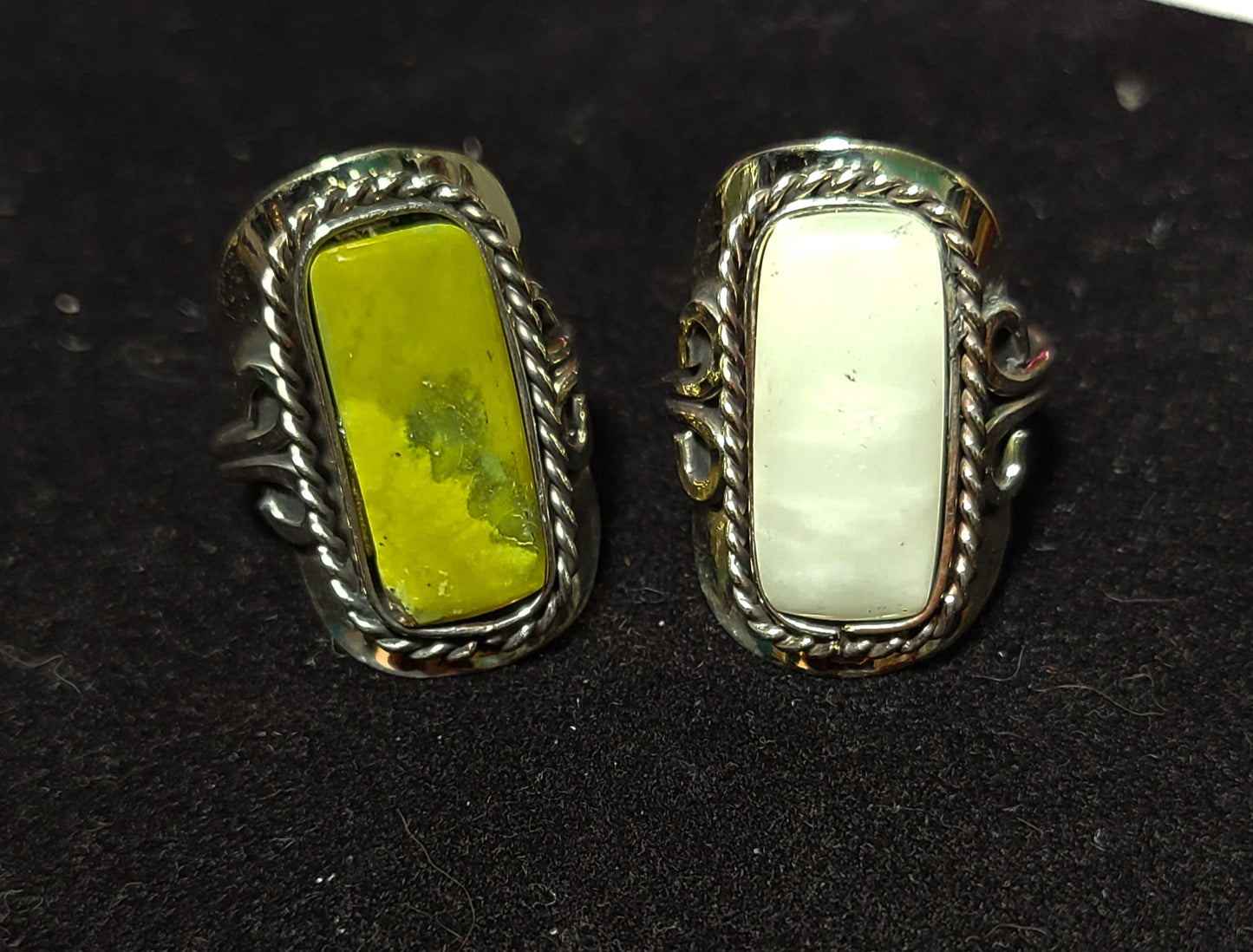 Silver Southwest Rectangle Gemstone Rings - Adjustable