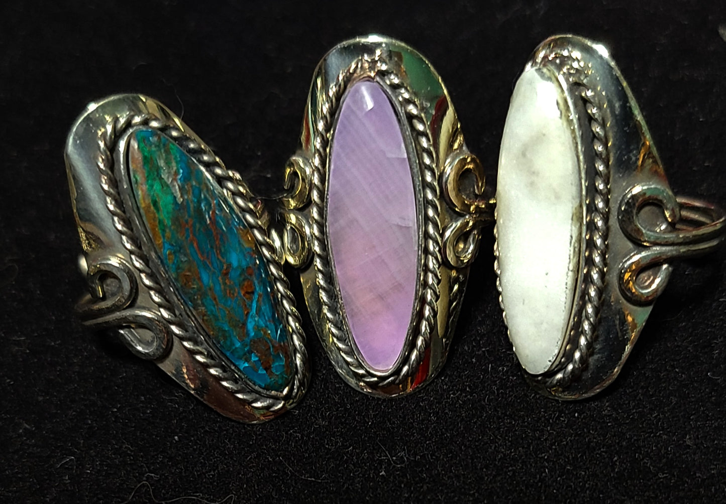 Silver Southwest Large Oval Gemstone Rings - Adjustable