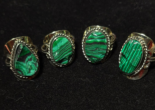 Silver Southwest Malachite Rings - Adjustable