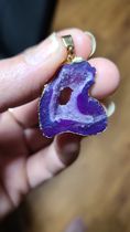 Purple Agate Slice Pendant Necklace with Druzy For Self-Confidence, Energy and Strength