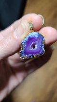 Purple Agate Slice Pendant Necklace with Druzy For Self-Confidence, Energy and Strength