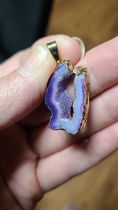 Purple Agate Slice Pendant Necklace with Druzy For Self-Confidence, Energy and Strength