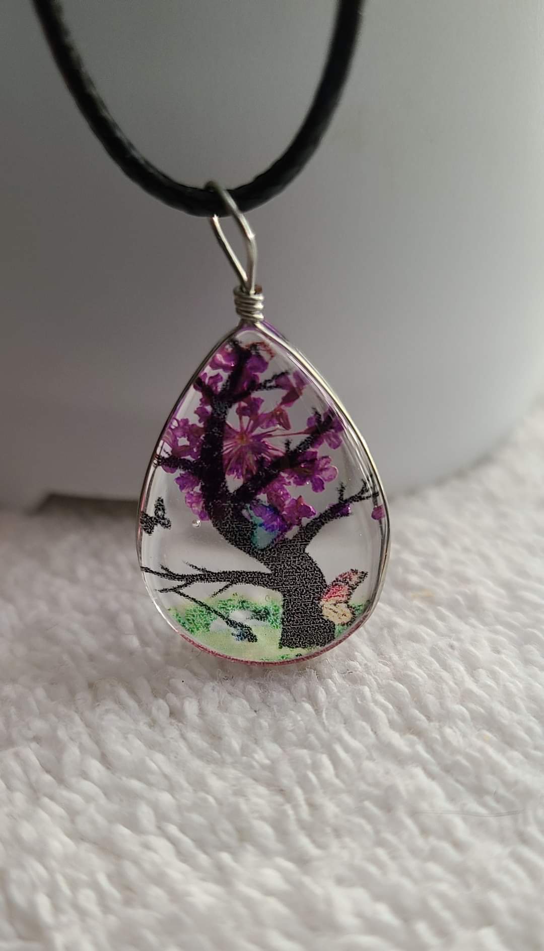 Silk Flowering Tree Pendant Necklaces