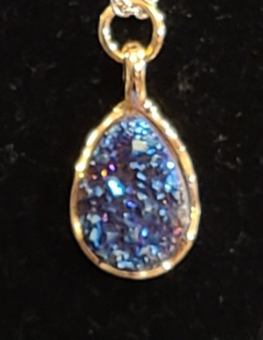 Titanium Aura Druzy Quartz Pendants - Blue & Purple Flash Dominant