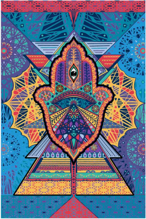 3-D Geometric Hamsa Tapestry / 3-D Glasses Included!