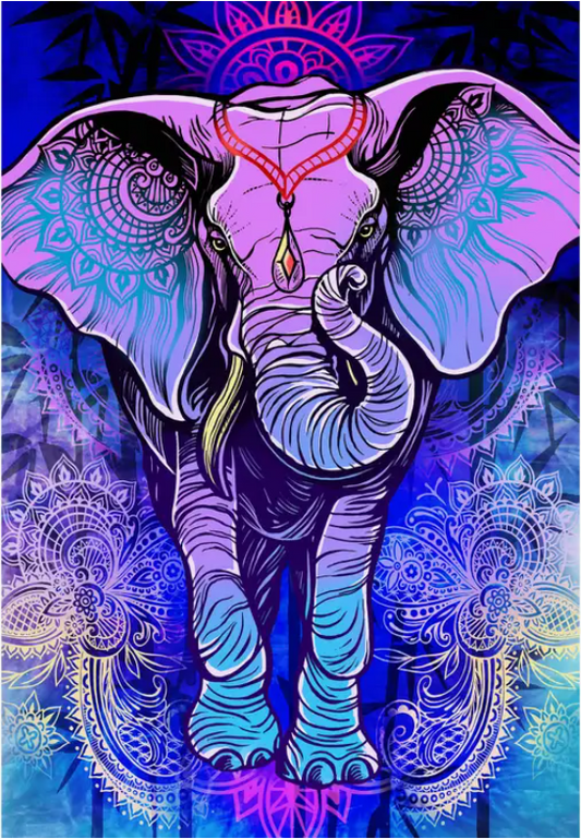 3-D Purple Mandala Elephant Tapestry / 3-D Glasses Included!