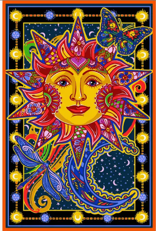 3-D Celestial Sun Tapestry - 3D Glasses Included!