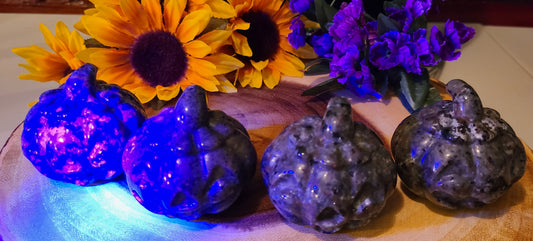 Carved Yooperlite (UV reactive sodalite) Jack O' Lanterns