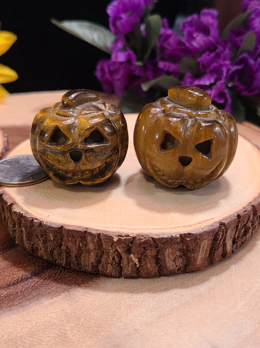 Carved Tiger Eye Jack O' Lanterns