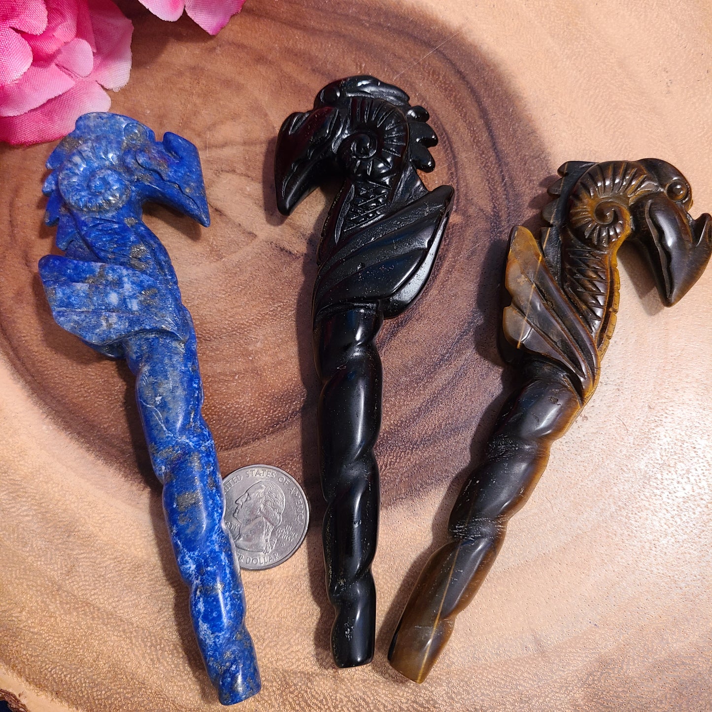 Carved Gemstone Dragon Scepters