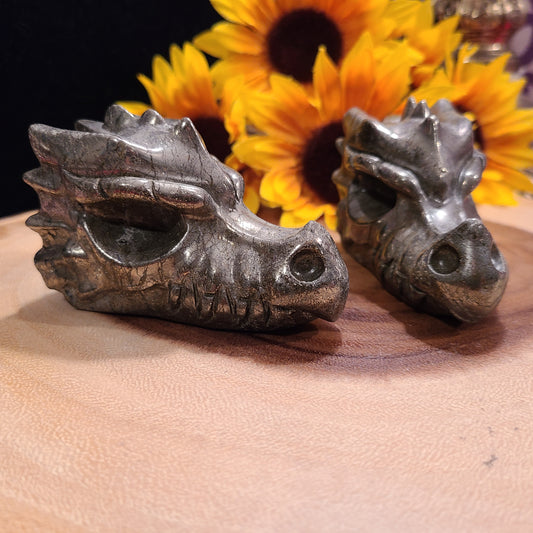 Carved Pyrite Dragon Heads